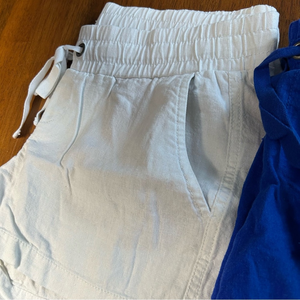 Linen Blend Shorts Bundle | Women XS |Blue & White | Elastic Waist Casual Summer - Picture 7 of 10